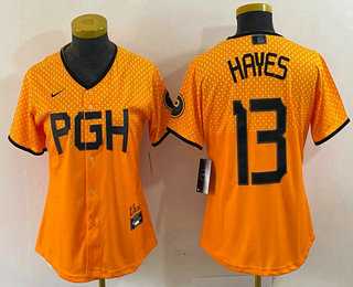 Womens Pittsburgh Pirates #13 KeBryan Hayes Yellow 2023 City Connect Stitched Jersey->mlb womens jerseys->MLB Jersey